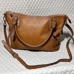 Kattee Genuine Pebbled Leather Brown Satchel Designer Bag, Tote, Crossbody NWT.